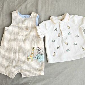 Janie and Jack Cream Romper and White Polo Set